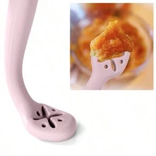 PopLittleOne 3Pcs/Set Unisex Baby Silicone Spoon Fork Set Solid Utensils Toddler Learn To Eat Training Soft Cutlery Children's Tableware - Baby Pink - View 6