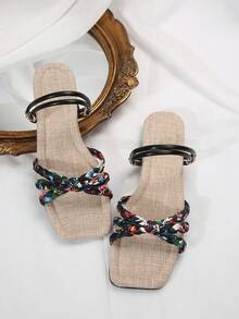 Của phụ nữ Kích thước lớn Bằng phẳng Retro Phong cách Pháp Dép xăng đan , Thoải mái bờ biển Kỳ nghỉ Giày dép Cho mùa hè - màu đen - Xem 6