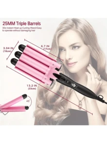 Ceramic Hair Curling Iron, 3 Barrel Ceramic Curling Iron Wand, Hair Curler, Hair Styling Tool, Curling Iron Wand, Durable, For All Hair Types For Home Use For Beauty, Holiday Gift - EU C Type Plug(220-240V) - View 7