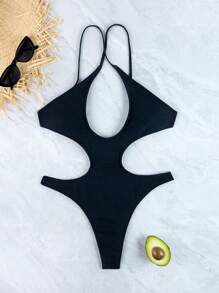 1 bộ áo tắm liền thân gợi cảm hở lưng dành cho nữ, dây mảnh, thích hợp cho kỳ nghỉ hè ở bãi biển, màu đen. - màu đen - Xem 6