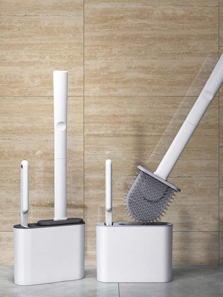 1 Set / 3 Piezas Conjunto De Cepillo De Silicona Para Limpieza Del Hogar, Montado En La Pared Sin Perforación - Gris Claro - Ver 7