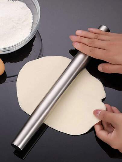 1pc Stainless Steel Rolling Pin, Baking Tool, Non-Stick Dough Roller For Baking Gummies, Pizza, Pies, Pastries, Noodles, Dough, Cookies