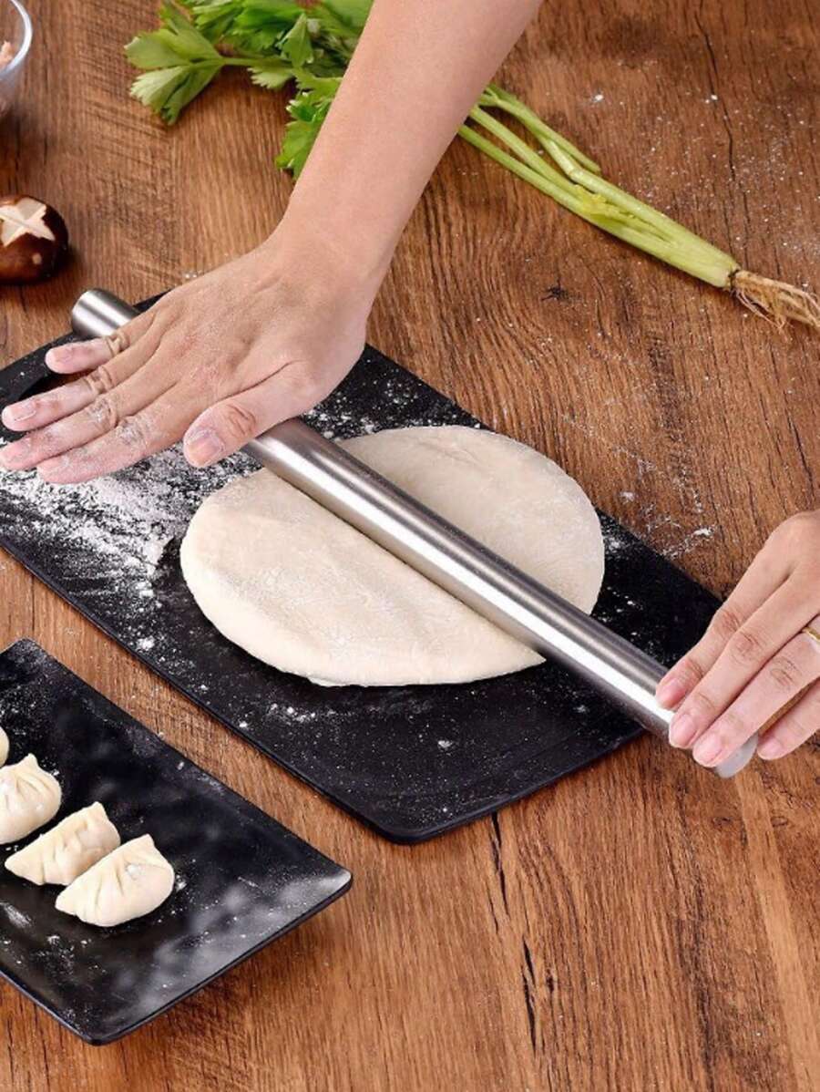 1pc Stainless Steel Rolling Pin, Bking Tool, Non-Stick Dugh Roller For Baking Ummies, Pizza, Pies, Pstries, Noodles, Dugh, Cokies - Silver - View 1
