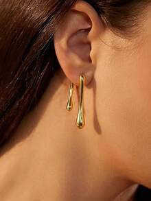 極簡主義飄落水滴前後掛墜耳環,獨特設計厚線掛墜,不過敏時尚首飾禮物純銀針扣耳釘 - 吊墜耳環 - 查看 1