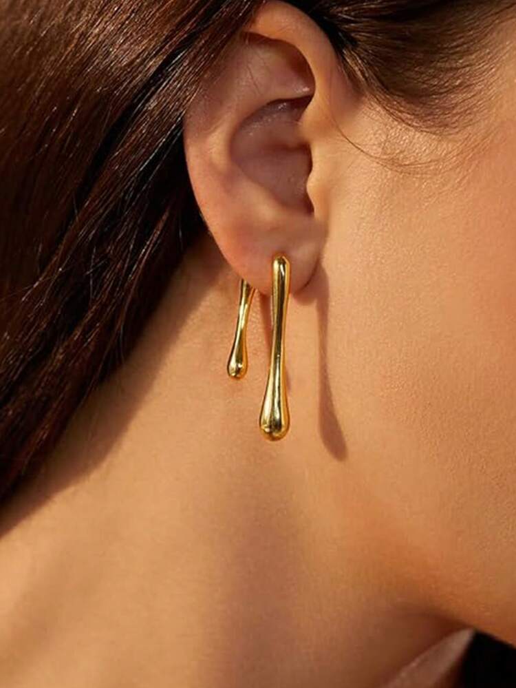 極簡主義飄落水滴前後掛墜耳環,獨特設計厚線掛墜,不過敏時尚首飾禮物純銀針扣耳釘 - 吊墜耳環 - 查看 1