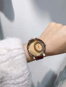 圓形錶盤時尚女裝石英手錶,適合日常佩戴和派對活動,單購1只 - 玫瑰金 - 查看 2