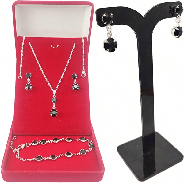 Colar Feminino Conjunto Prateado + Pulseira + Brincos Ideal Para Presentear