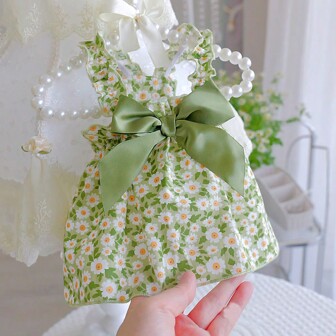 1pc Cute Bow Daisy Flower Decor Pet Dress