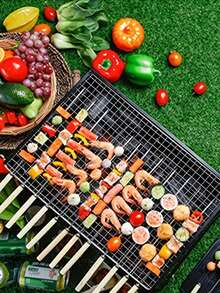 Bộ 10/20 xiên nướng BBQ bằng thép không gỉ cán gỗ, xiên thịt nướng ngoài trời dùng cho cắm trại, dụng cụ nướng xiên dẹt. - Bạc - Xem 2
