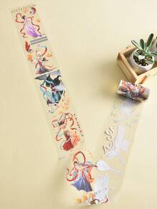 1入高光澤度寵物材料可愛復古風格音樂演奏女孩創意裝飾和紙膠帶貼紙,適用於手帳製作 - 紅色 - 查看 3