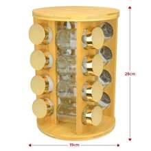 Porta Tempero Condimento Bambu Redondo 16 Pote Tampa Dourada - Dourado - Visão 3