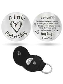 GuoShuang 1pc Stainless Steel Keychain Pendant Double Sided Inspirational Gift With PU Leather Holder - Silver - View 14