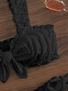 Mesh Bikini Set With Ruffle Accent And Strap Detail Summer - Black - View 3