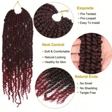 Tomo品牌12 18 24英寸豔紅捻扭發,預捻套扣合成纖維髮編織扩展髮 - 漸層 - 查看 5