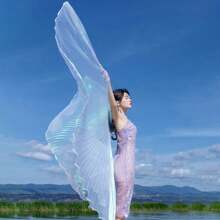 帶伸縮棒的成人彩色肚皮舞翅膀，舞蹈表演服裝和披肩 - 無色 - 查看 2