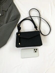 New Vintage Weave Texture Handheld Square Bag For Women, Can Be Used As Shoulder Or Crossbody Bag - Black - View 3