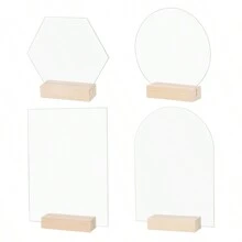 1pc Transparent Acrylic Wedding Table Number Sign DIY Blank Clear Display Signs With Wooden Base For Wedding Party Event Table Decoration - Transparent - View 5