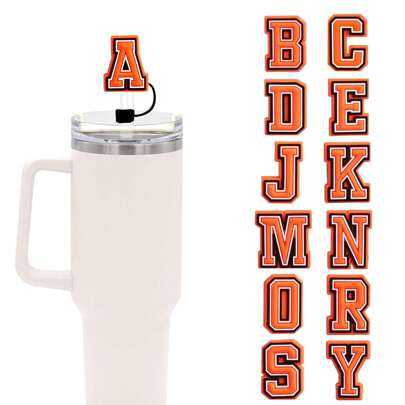 0.4in Cute Silicone Initial Letter Straw Covers Cap For Cup, Dust-Proof Drinking Straw Reusable Straw Tips Lids,Personalized Charm For Tumbler(Orange),Kitchen,Christmas Gift
