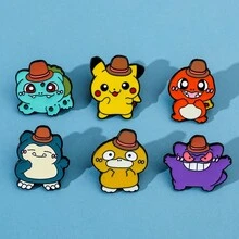 pocket monsters 口袋妖怪4入組可愛卡通俯臥在妖精球上口袋妖怪合金胸針/金屬徽章彩繪徽章女士時尚手提包配飾 - 4 Pcs - 查看 4