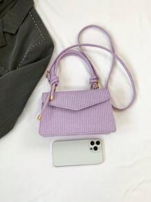 New Vintage Weave Texture Handheld Small Square Bag Ladies Shoulder Messenger Bag Three-In-One Women's Bag , Purple - Purple - View 3