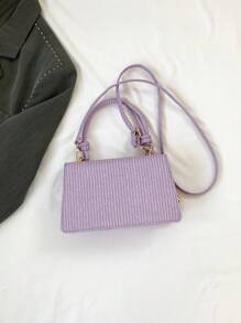 New Vintage Weave Texture Handheld Small Square Bag Ladies Shoulder Messenger Bag Three-In-One Women's Bag , Purple - Purple - View 4