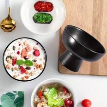 1pc Ceramic Dessert Cup With Handle, Suitable For Ice Cream, Home&Kitchenwares - Black - View 3