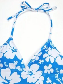 女士度假风格花卉印花比基尼套装（带肩带）夏季