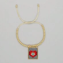 1 pieza Pulsera tejida a mano de estilo bohemio y de vacaciones, con Charm en forma de corazón y cuentas doradas de 18k, joyería de moda de verano, mejor regalo de amistad, mejor regalo para el Día de los Enamorados