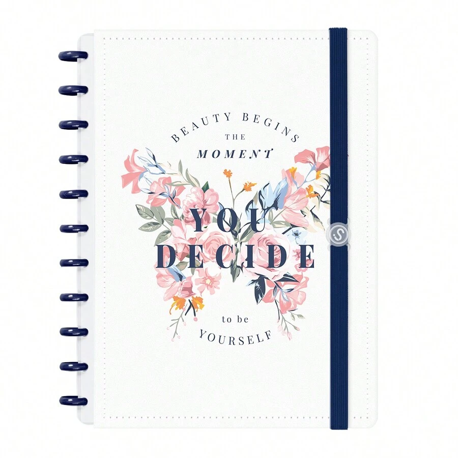 Caderno De Disco ISCOOL Prime Inteligente Grande 20 x 27,5 cm Butterfly Branco Rosa 80 Fls - Butterfly Branco Rosa - Visão 1