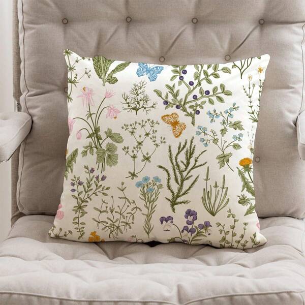 غطاء وسادة باليد بطبعة نباتية زهرية قديمة بوليستر وقماش مخمل قصير للأريكة