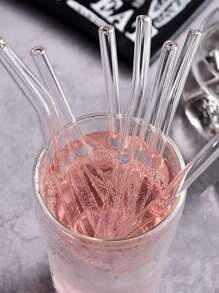 5pcs Clear Glass Straw Set, High-Temperature Resistant, Reusable And Washable, Suitable For Drinking Juice,Kitchen,Christmas Gift - White - View 3