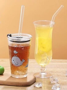 5pcs Clear Glass Straw Set, High-Temperature Resistant, Reusable And Washable, Suitable For Drinking Juice,Kitchen,Christmas Gift - White - View 4