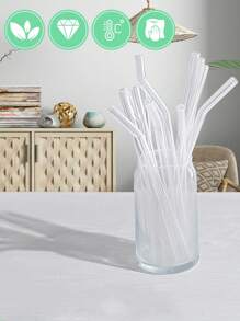 5pcs Clear Glass Straw Set, High-Temperature Resistant, Reusable And Washable, Suitable For Drinking Juice,Kitchen,Christmas Gift - White - View 9