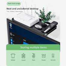 TV Screen Top Storage Shelf, Adjustable Monitor Storage Rack Computer Desktop Display Stand,TV Router Storage Rack, - Black and White - View 3