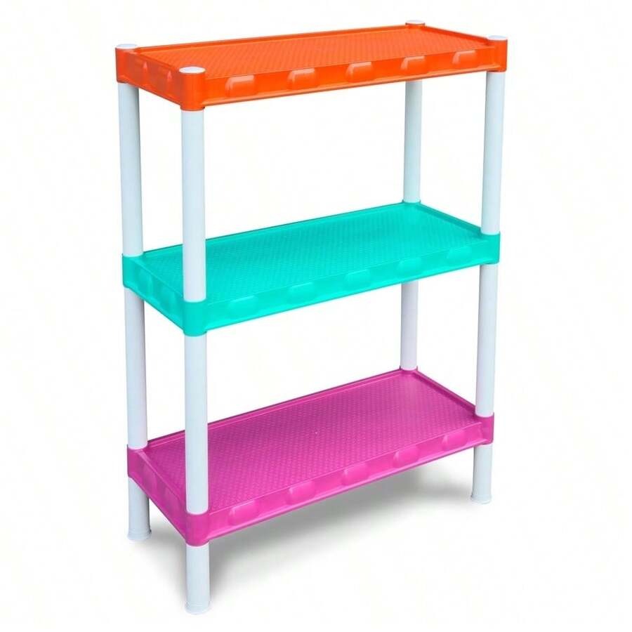 Estante Prateleira Modular Multiuso Organizadora Plástico Colorida com 3 Prateleiras - COM PEZINHOS - Multicolorido - Visão 1