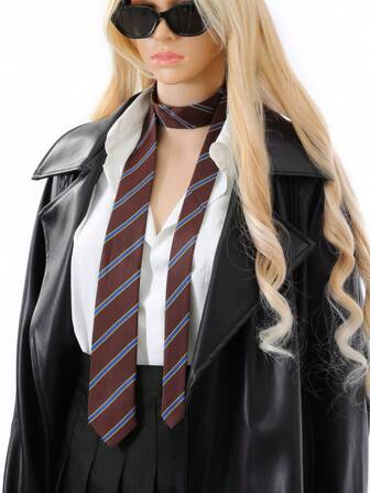 1pc Diagonal Jacquard Purple Red Blue & Yellow Striped Fashion Necktie For Spring