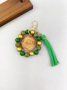 1入女士條紋木珠鑰匙扣,附有“mama”字母刻印的木片吊飾流蘇手環鑰匙扣,可用於包包配飾珠寶掛件,是給媽媽的完美禮物。 - 條紋 - 查看 3