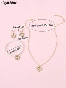 4pcs/Set Girls' Heart Necklace Bracelet Ring Jewelry Set