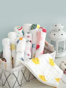 5入/包隨機發送6層印花紗布手帕,適用於嬰兒、幼兒和日常使用