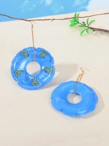 1pair Funny Duck Pattern Blue Swimming Ring Round Big Dangle Earrings For Women Holiday Accessories - Multicolor - View 3