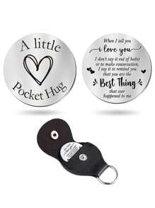 GuoShuang 1pc Stainless Steel Keychain Pendant Double Sided Inspirational Gift With PU Leather Holder - Silver - View 15