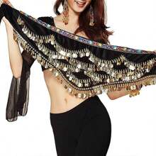 Outfits Belly Dance Glitter Sequins Tassel Skirts, Fashionable Dancing Waist Belt Skirts For Bellydance - Black - View 2