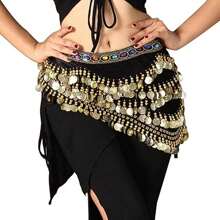 Outfits Belly Dance Glitter Sequins Tassel Skirts, Fashionable Dancing Waist Belt Skirts For Bellydance - Black - View 1