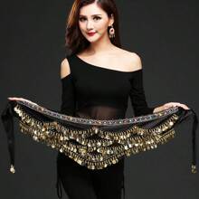 Outfits Belly Dance Glitter Sequins Tassel Skirts, Fashionable Dancing Waist Belt Skirts For Bellydance - Black - View 4