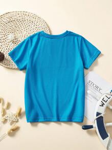 Young Boy Short Sleeve Tee, Cartoon Fish Pattern, Breathable Casual Style For Summer
