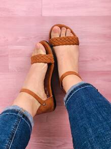 Sandalia Huarache Mujer Dama Tira Romana Con Broche Comoda Cafe Negra Tallas 22 a 27 - Marrón - Ver 2