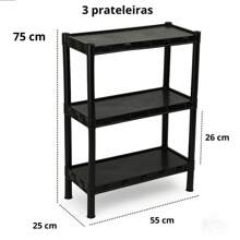 Estante Prateleira Modular Multiuso Organizadora Plástico Preta com 3 Prateleiras - COM PEZINHOS - Preto - Visão 2