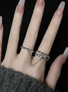 1pc Asymmetrical Lava Stone Joint Ring Suitable For Women's Daily Wear - Silver - View 6