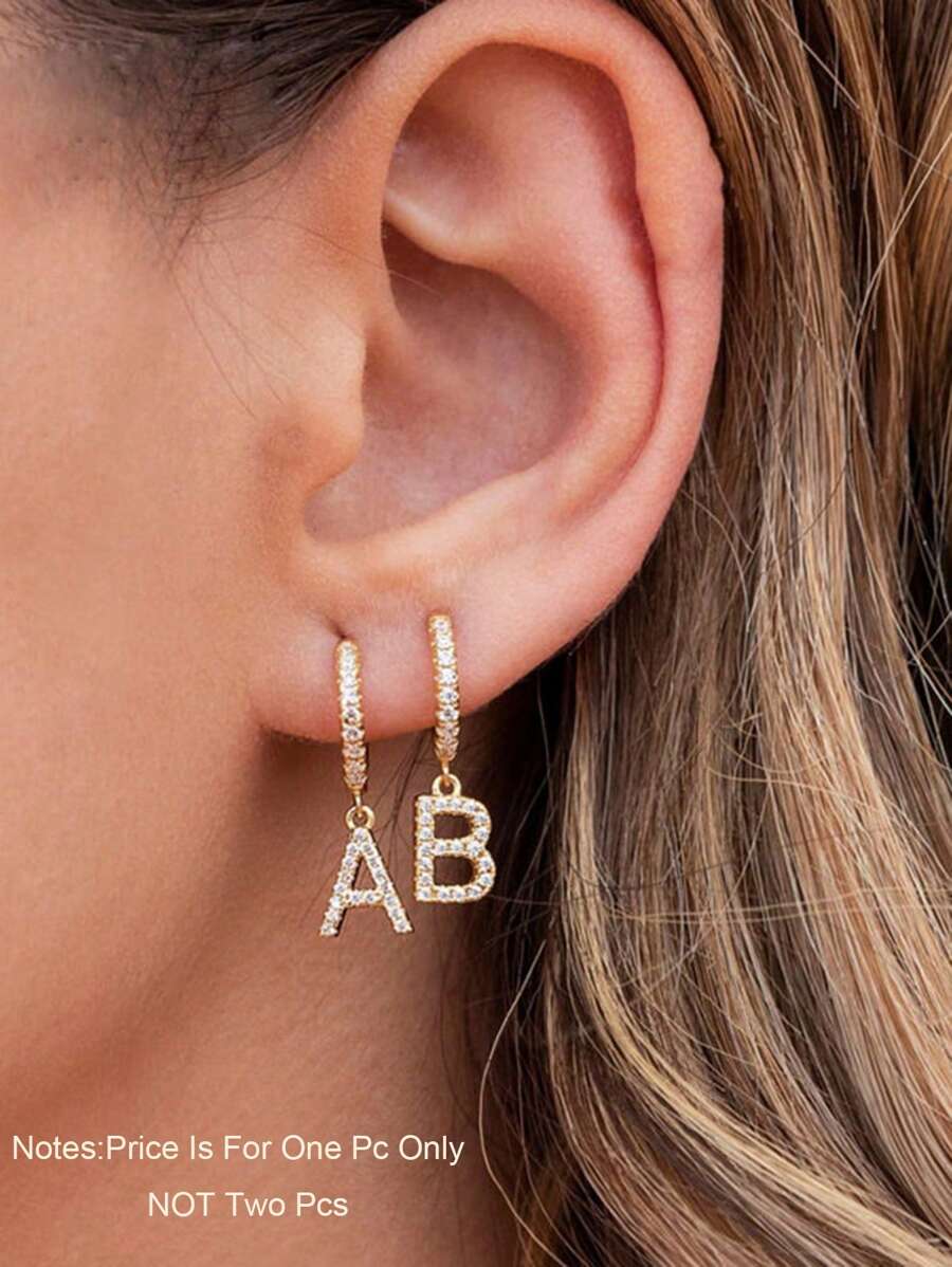 CVNANA 1 Miếng Giường đơn Châu Âu & Châu Mỹ Lung linh Pha lê Chữ cái Hoa tai Đối với phụ nữ , Màu bạc Đồng , Ngày đêm & Quà sinh nhật - Vàng - Xem 1