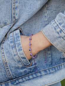 1 Miếng Linh hoạt Tối giản Tím Cầu vồng Nhãn cầu Hạt pha lê Có thể điều chỉnh Dây rút Vòng tay - Màu tím - Xem 2